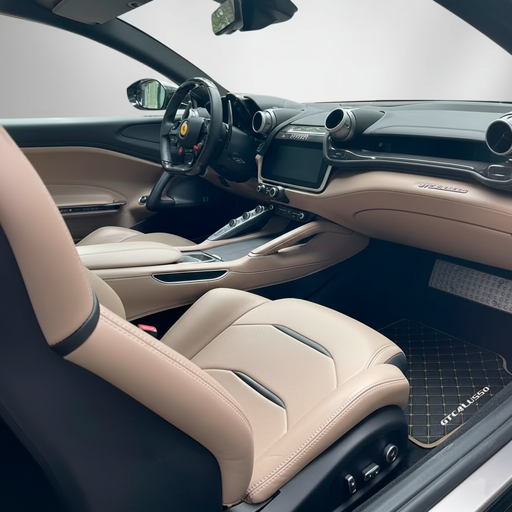 フェラーリ ディノ 308 GT4 (1973-1979) 用 ブラック フロアマット レザー付き | イタリア版 - AutoWin.EU