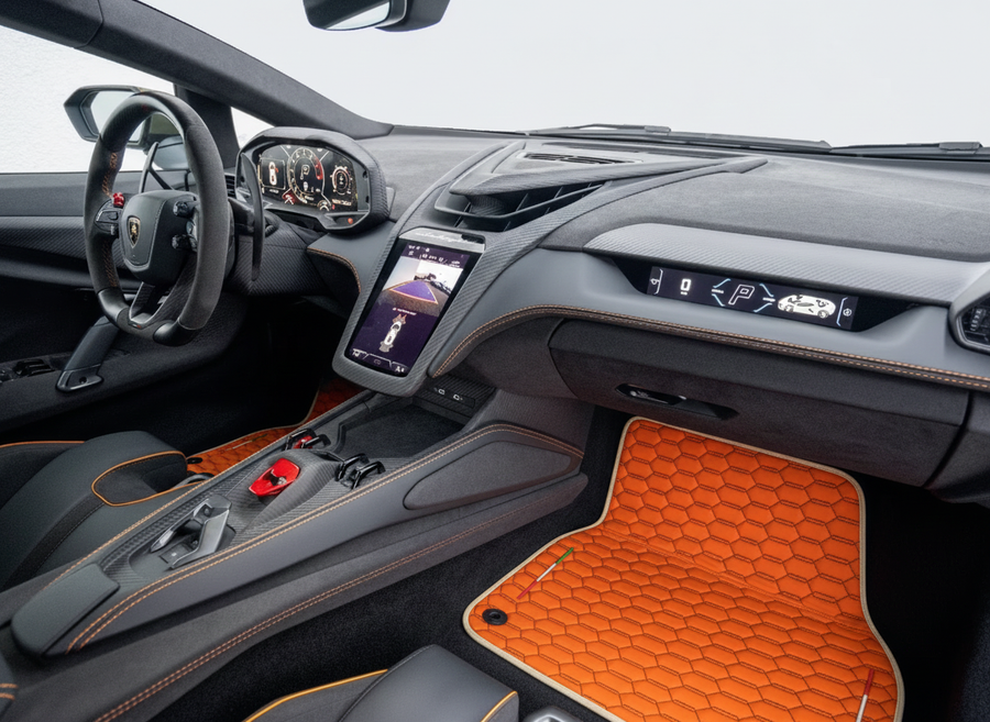 ランボルギーニ レブエルト (2024-2026) 用オレンジ レザー フロア マット