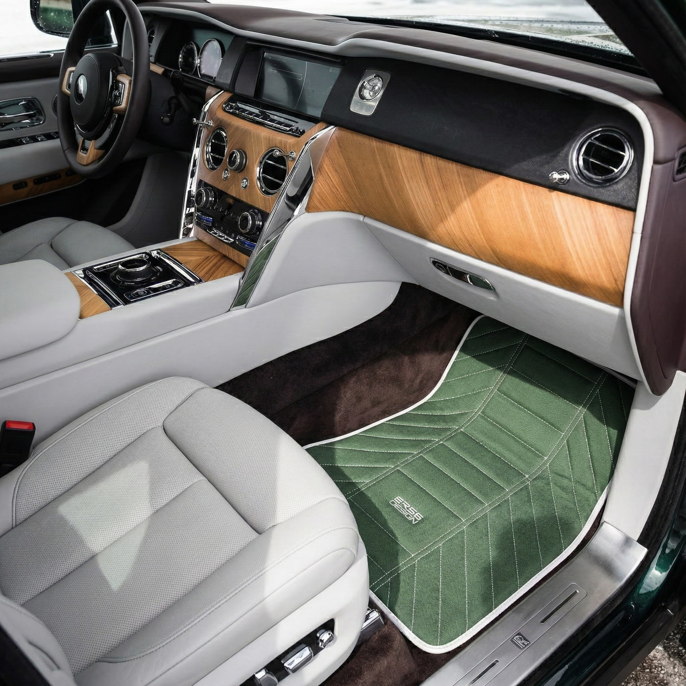 Green Leather Floor Mats For Rolls-Royce Cullinan Rr31 2018-2025 ER56 Design