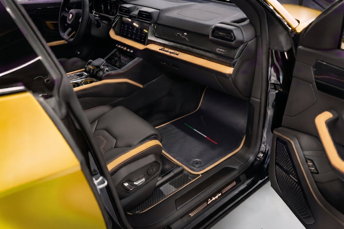 Interior look of floor mats for Carbon Leather Floor Mats For Lamborghini Urus - Choose Trim Color