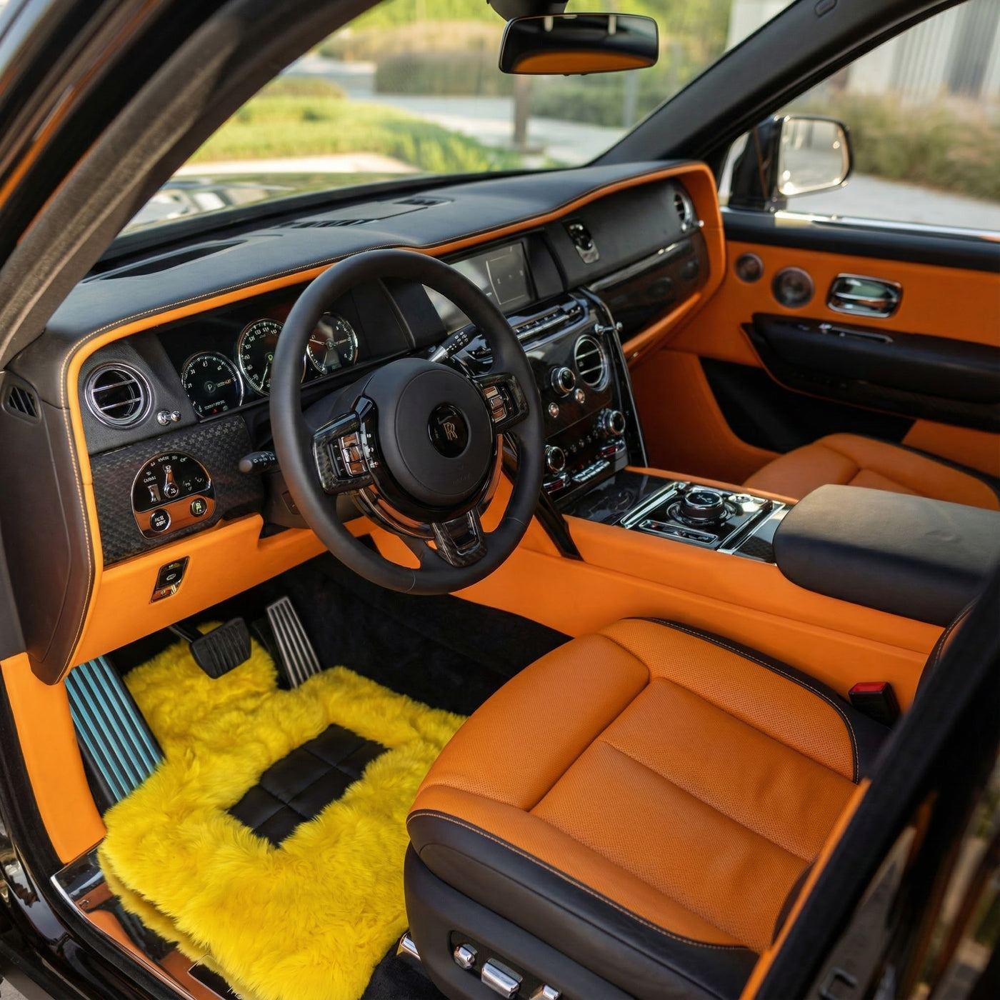 Yellow Sheepskin Floor Mats for Rolls Royce Cullinan Rr31 (2018-2025) ER56 Design Brand