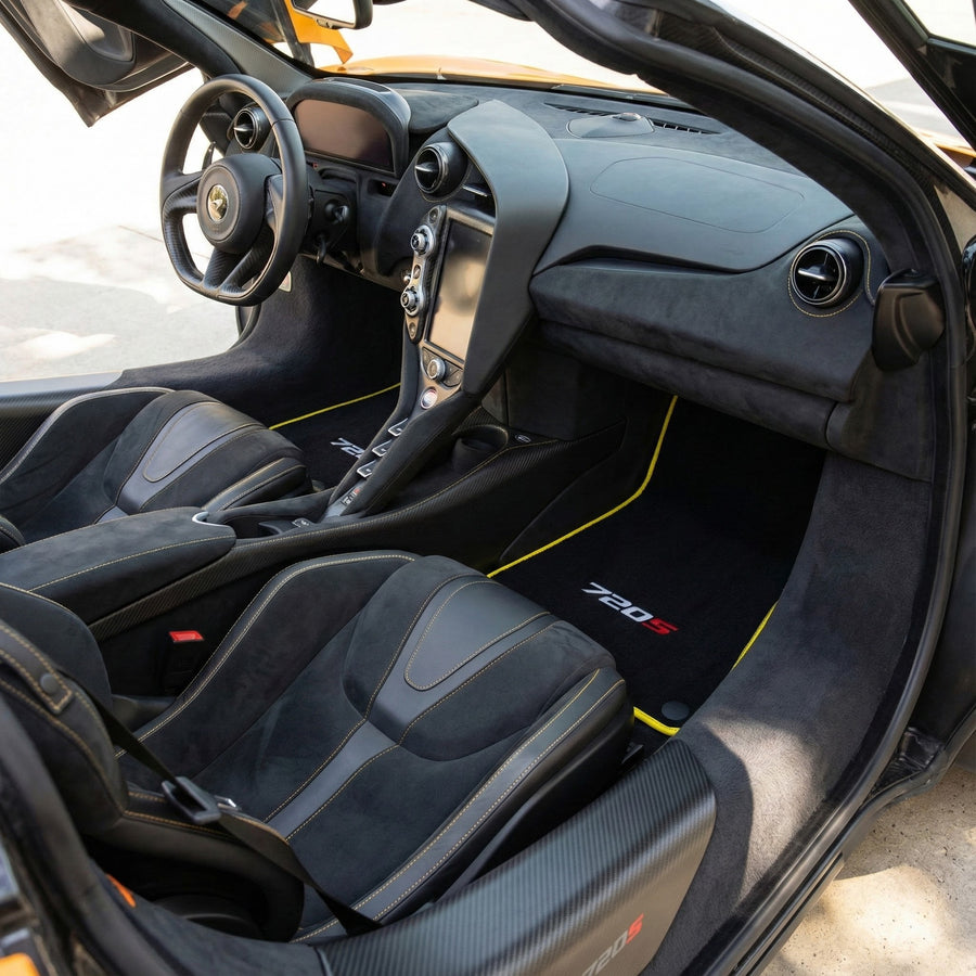 マクラーレン 720S 用フロアマット ブラック イエロー トリム付き