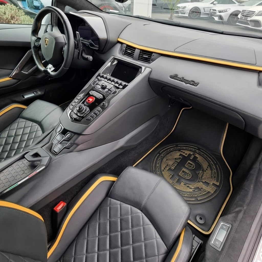 Leather Floor Mats for Lamborghini Aventador with Bitcoin Sewing
