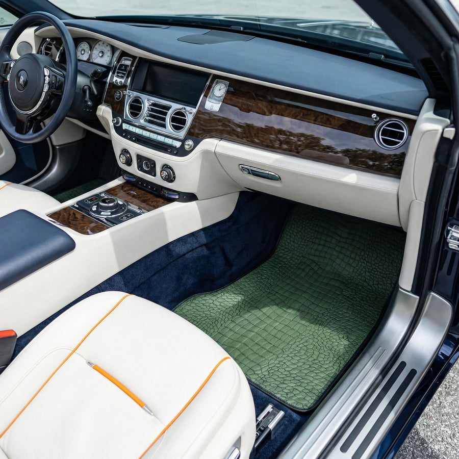 Grüne Leder-Fußmatten für Rolls Royce Black Badge Dawn Rr6 2016–2023
