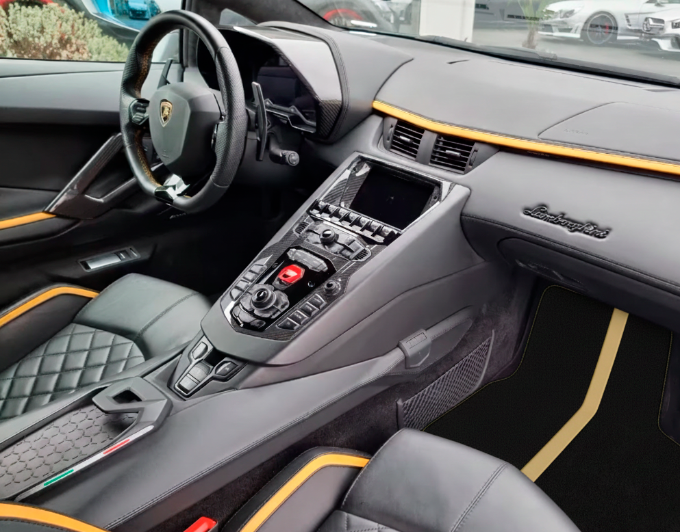 Black Floor Mats with Leather Line for Lamborghini Huracan Sterrato (2023-2024) - Various Colors