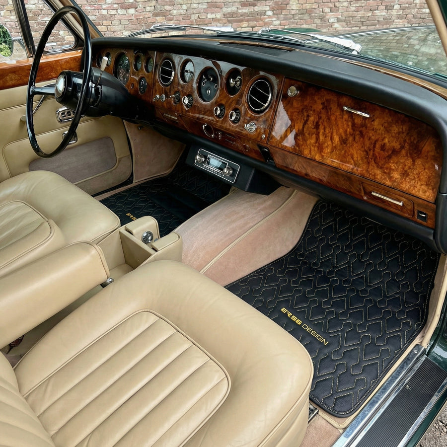 ロールスロイス シャドウ (1965-1977)用ブラックレザーカーマット ER56デザイン