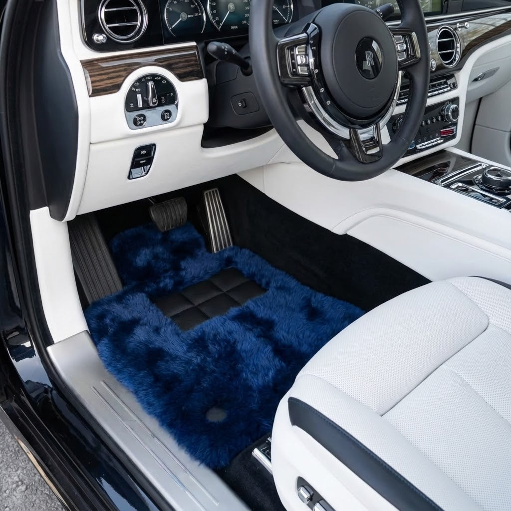 Navy Blue Sheepskin Floor Mats for Rolls Royce Spectre (2023-2024) | ER56 Design