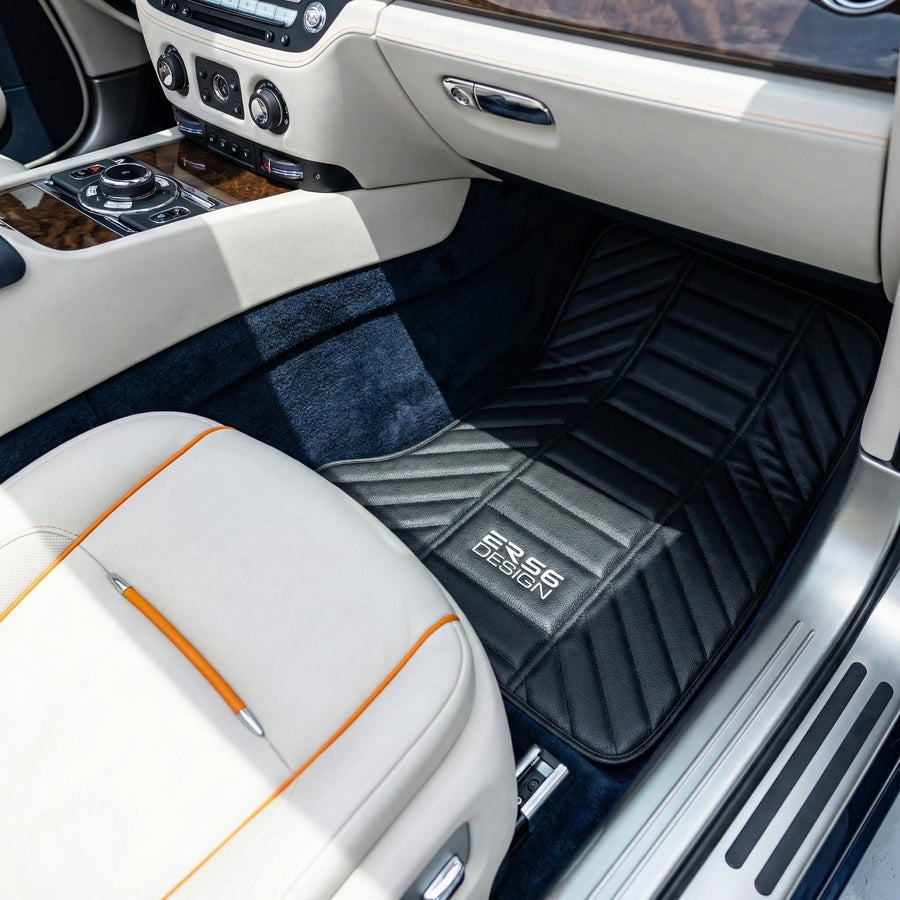 Schwarze Leder Autofußmatten für Rolls Royce Dawn (2016-2023) ER56 Design