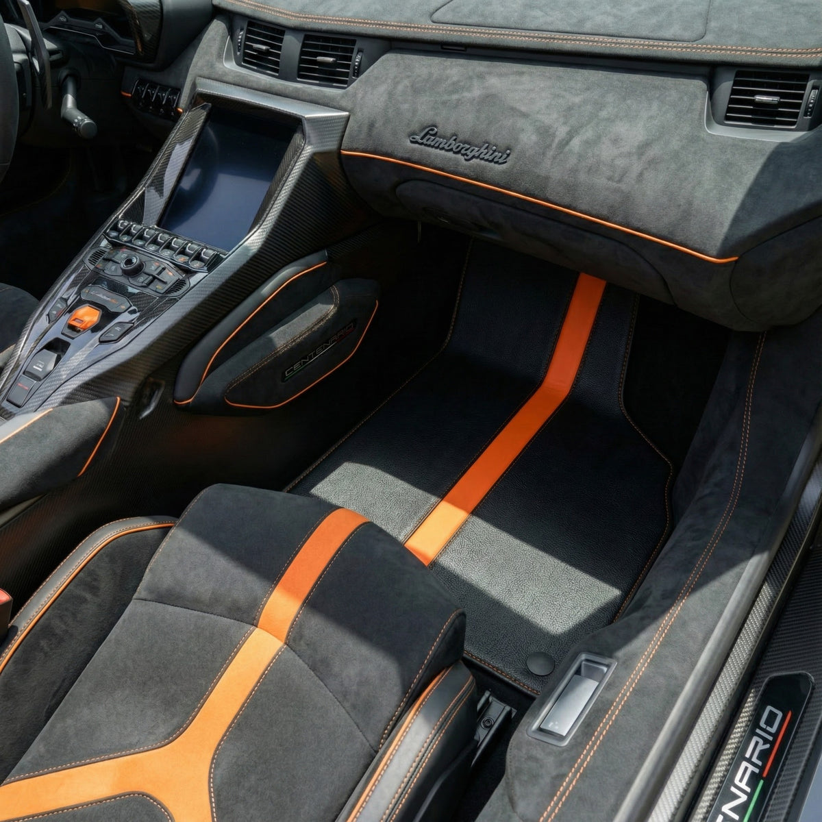 Black Floor Mats with Leather Line for Lamborghini Centenario (2016-2017) - Various Colors