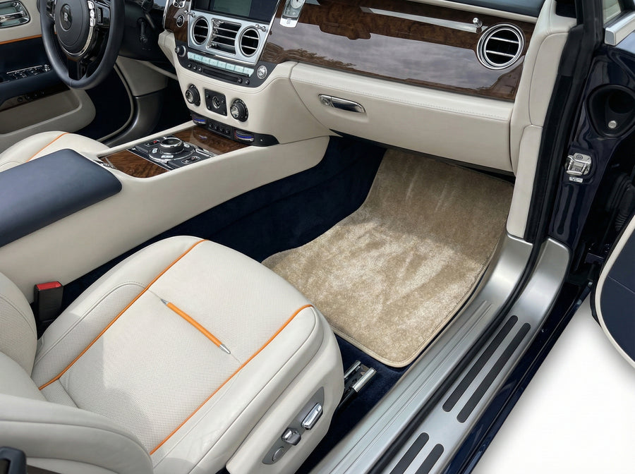 Fußmatten für Rolls Royce Dawn Rr6 2016–2023, Beige, Luxusqualität