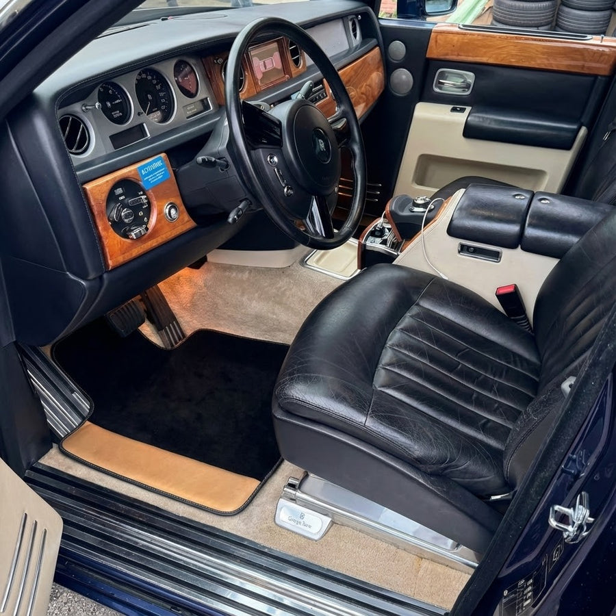 Black Floor Mats for Rolls Royce Phantom VIII (2017-2024) with Golden Leather