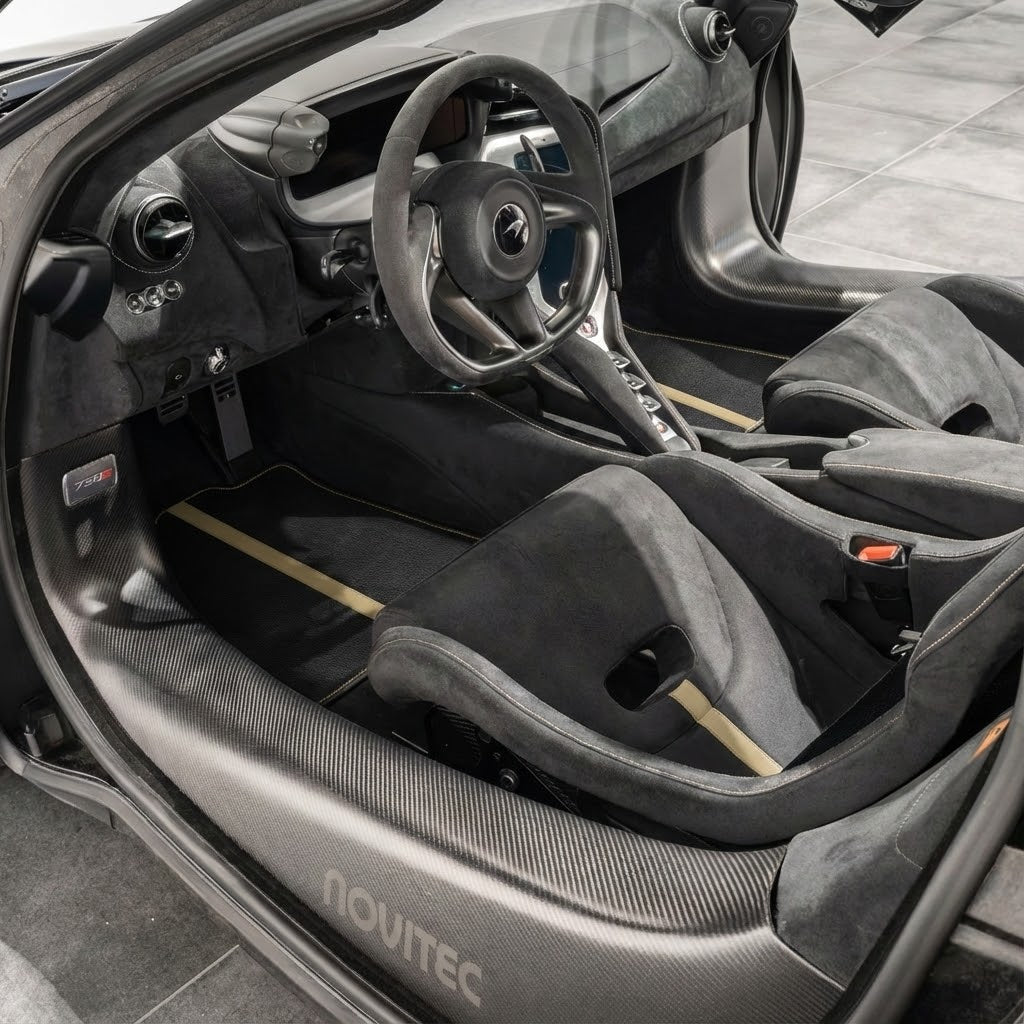 Black Floor Mats with Leather Line for McLaren 750S (2023-2025) - Various Colors