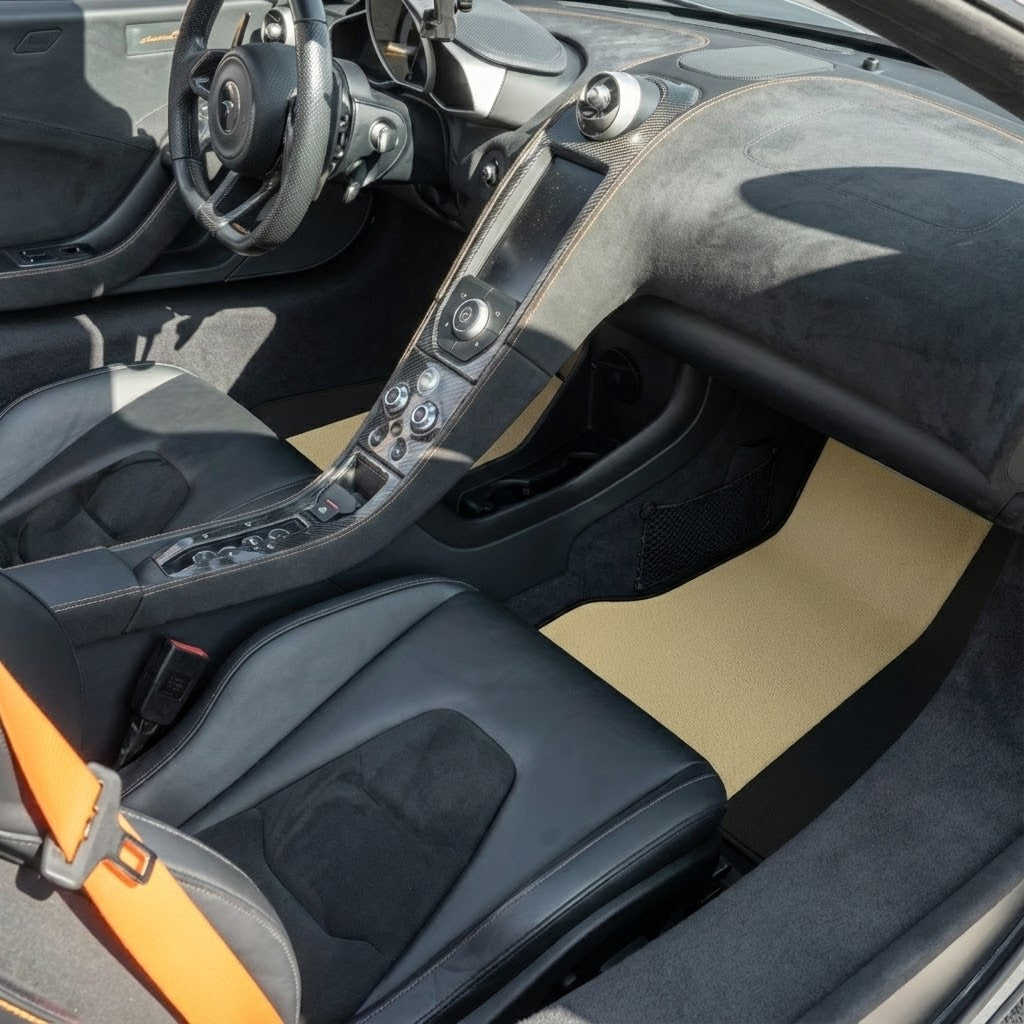 Black Floor Mats For McLaren 650S Black Tailored With Yellow Leather - AutoWin.EU