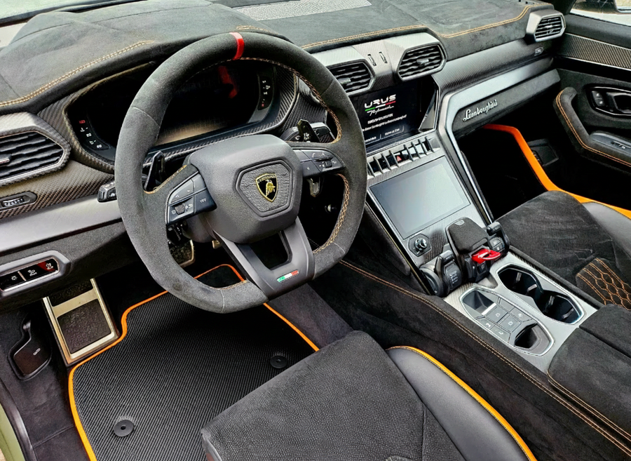 Carbon Leather Floor Mats for Lamborghini Urus with Orange Trim