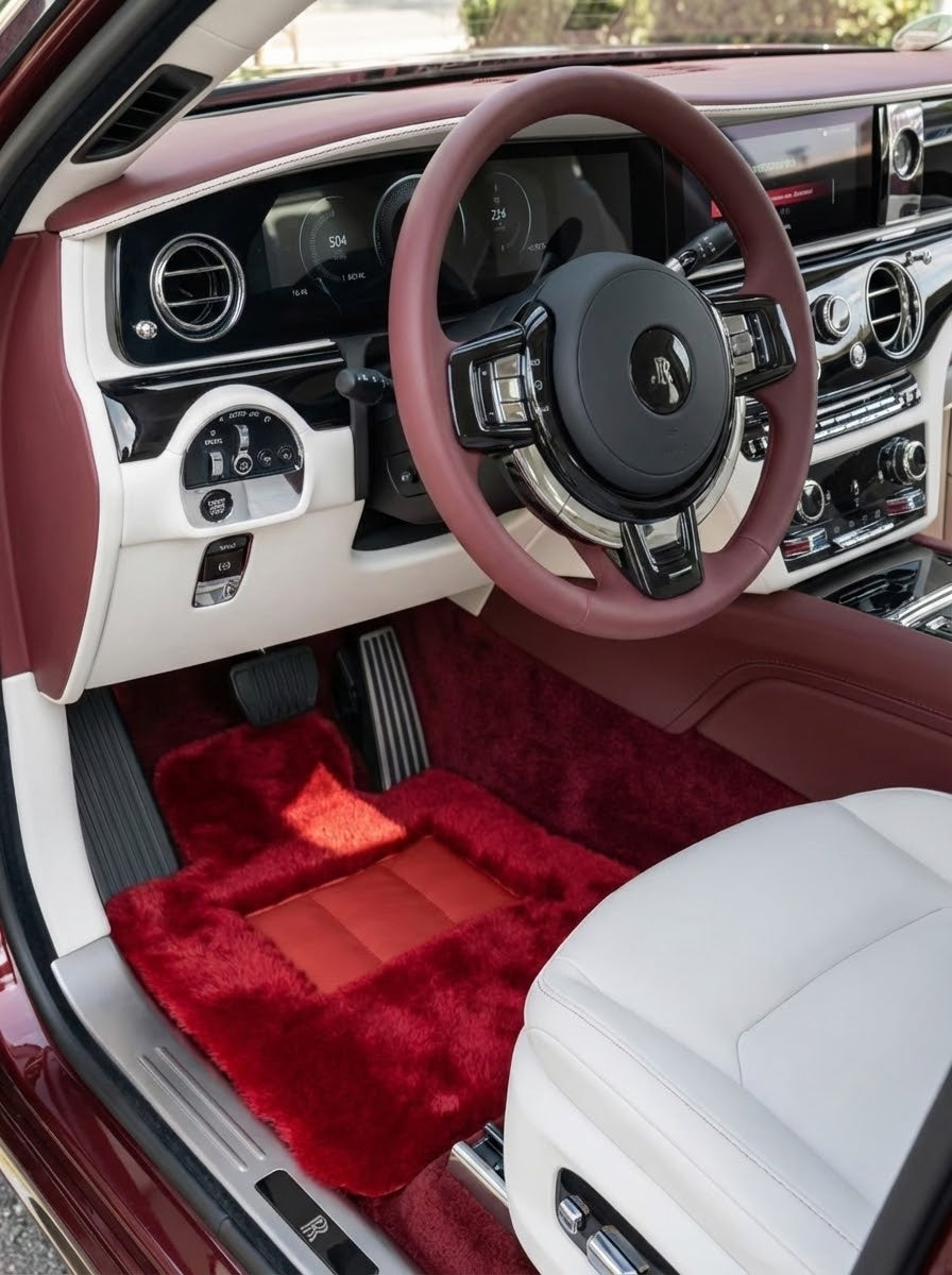 Rote Schaffell-Fußmatten für Rolls Royce Spectre (2023–2024) ER56 Designmarke