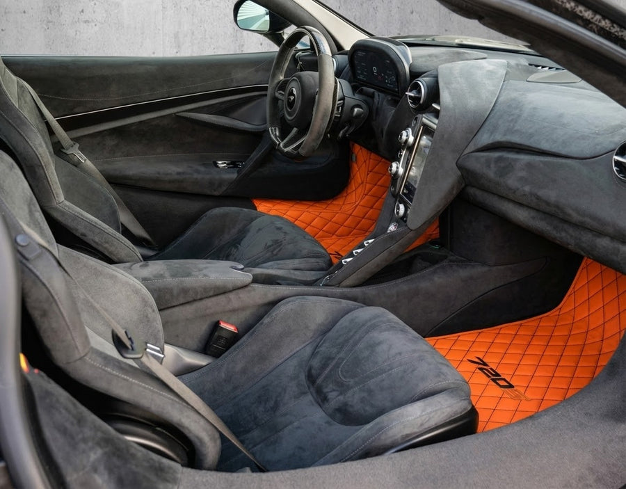 Orange Leder-Fußmatten für McLaren 720S