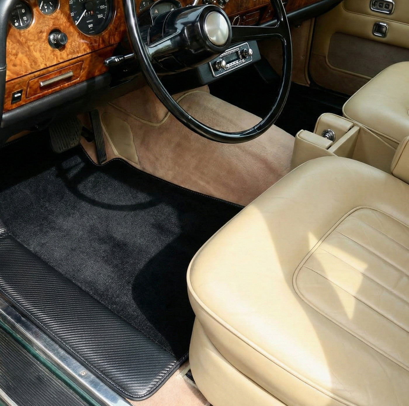 Custom Floor Mats for Rolls Royce Shadow (1965-1977) With Carbon Fiber Leather