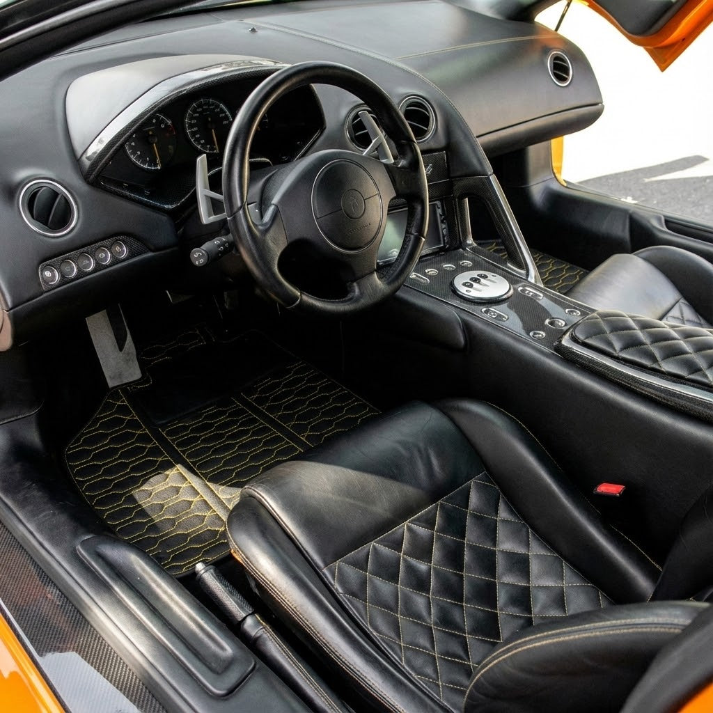 Customizable Leather Floor Mats with Hexagon Hex Pattern for Lamborghini Murcielago (2001-2010) - AutoWin