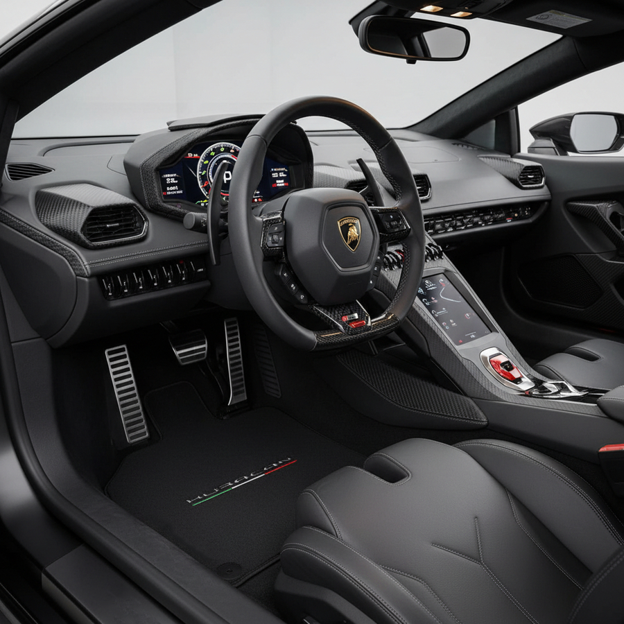 Autofußmatten für Lamborghini Huracan Mit Italienischer Flagge und Huracan-Logo