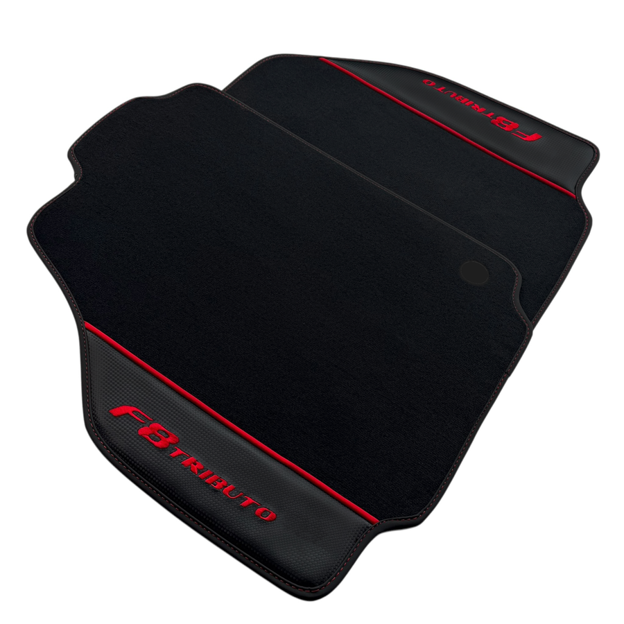Premium Black Leather & Carbon Fiber Floor Mats for Ferrari F8 Tributo