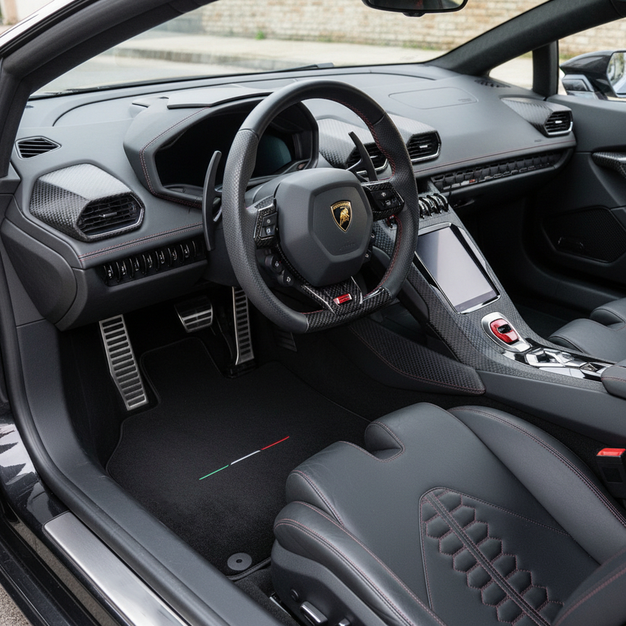 Black Floor Mats for Lamborghini Huracan STO with Italian Flag
