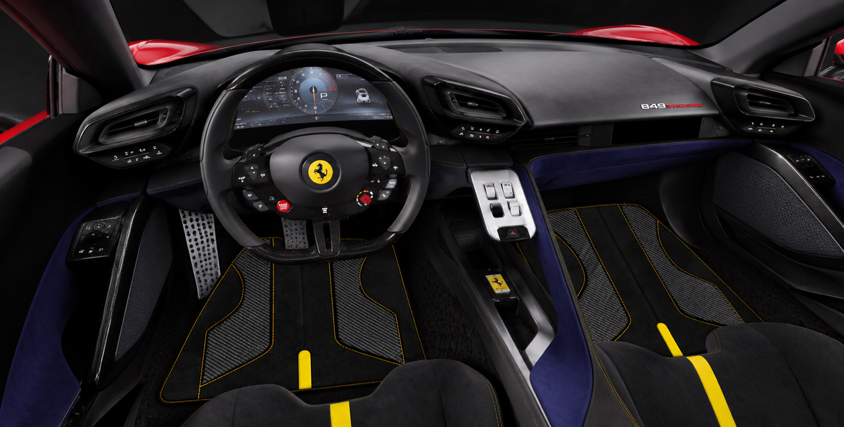 Interior look of floor mats for カスタムフィットレザーカーマット AW35パターン フェラーリ849テスタロッサ (2026-2027)