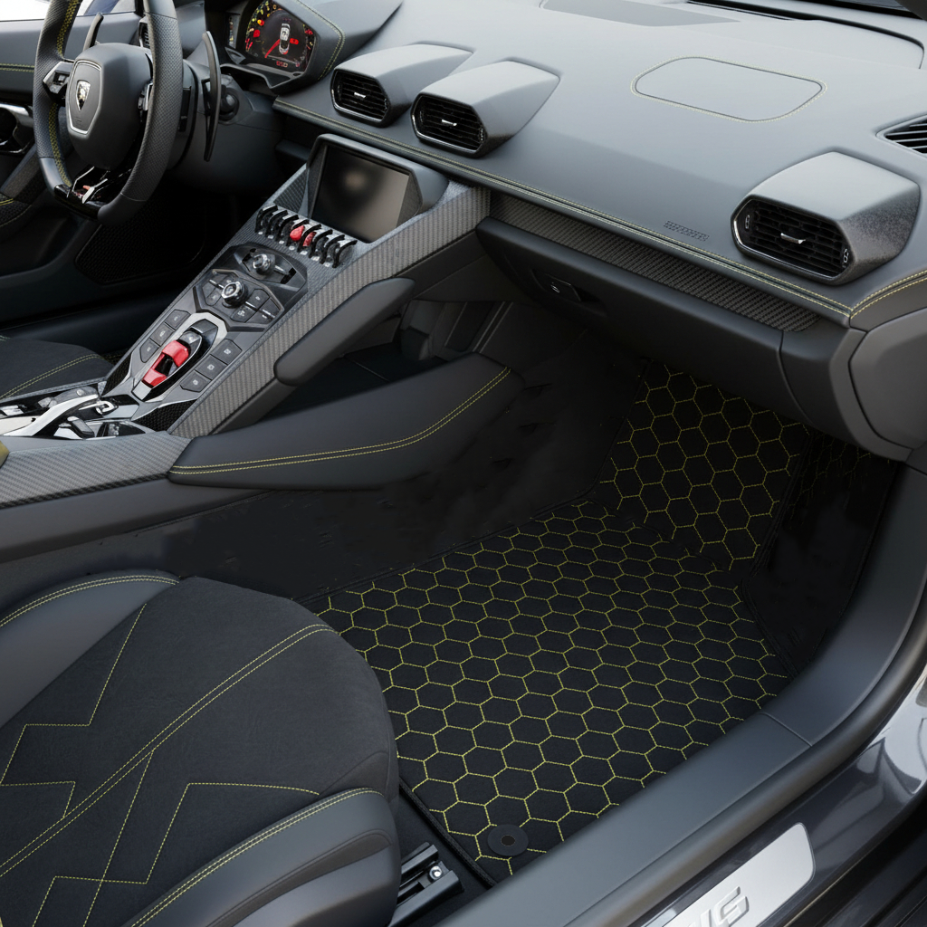 Customizable Leather Floor Mats with Interlaced Hex Pattern for Lamborghini Temerario (2025-2026) - AutoWin