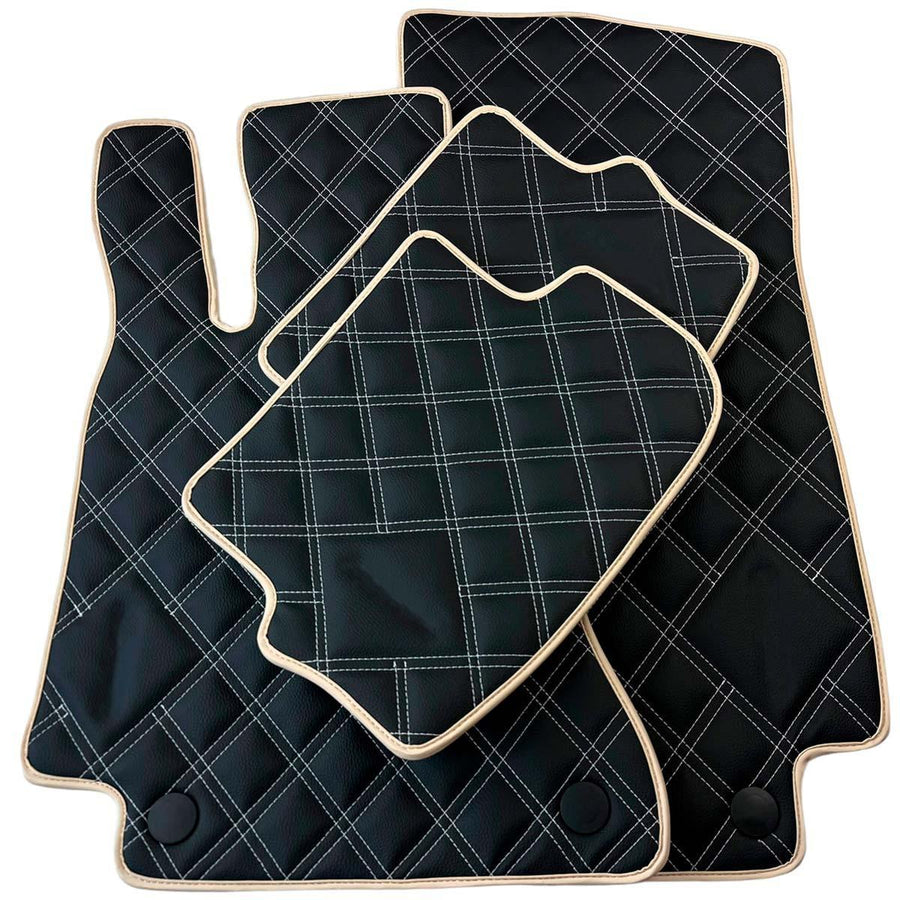 Custom Black Leather Floor Mats for Mercedes Benz C Class W205 (2014-2021) | Beige Trim - AutoWin