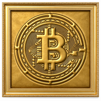 Wandkunst aus goldenem Leder mit Bitcoin-Motiv: Luxus-Dekor mit schwarzen Stickereien