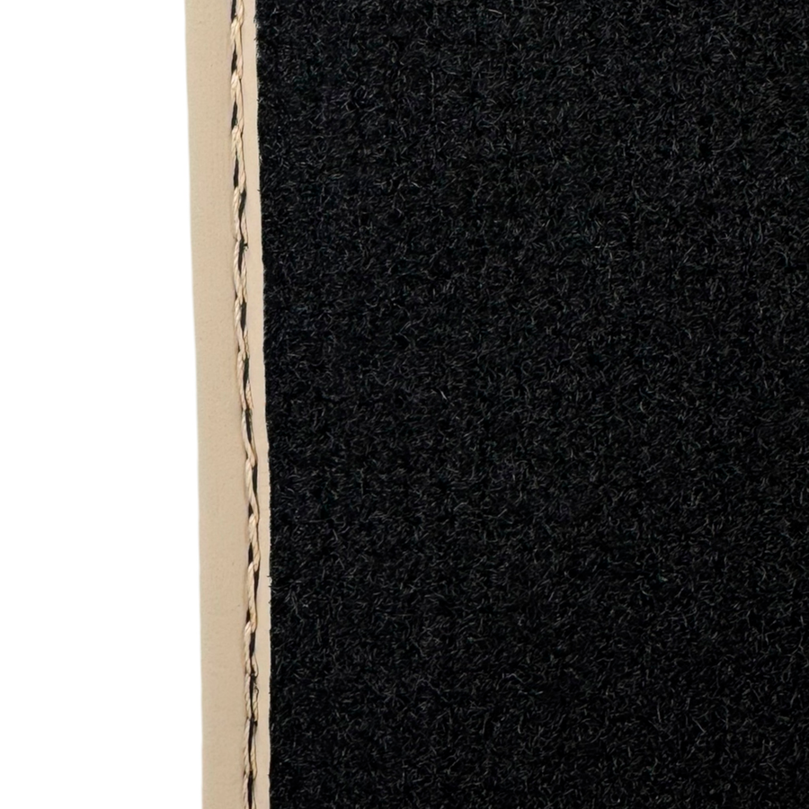 Black Stitched Leather Floor Mats with Logo for Maserati Quattroporte | Beige Trim