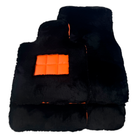 Black Sheepskin Floor Mats for Rolls-Royce Spectre (2023-2024) Orange Leather Trim