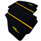 Black Floor Mats For Ferrari 488 Pista 2019-2021 With Yellow Leather