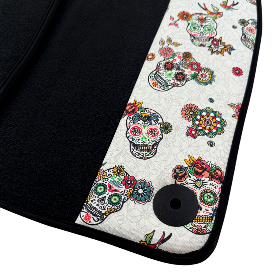 Black Car Floor Mats for Lamborghini Urus (2018-2026) with Floral Skull Design Borders