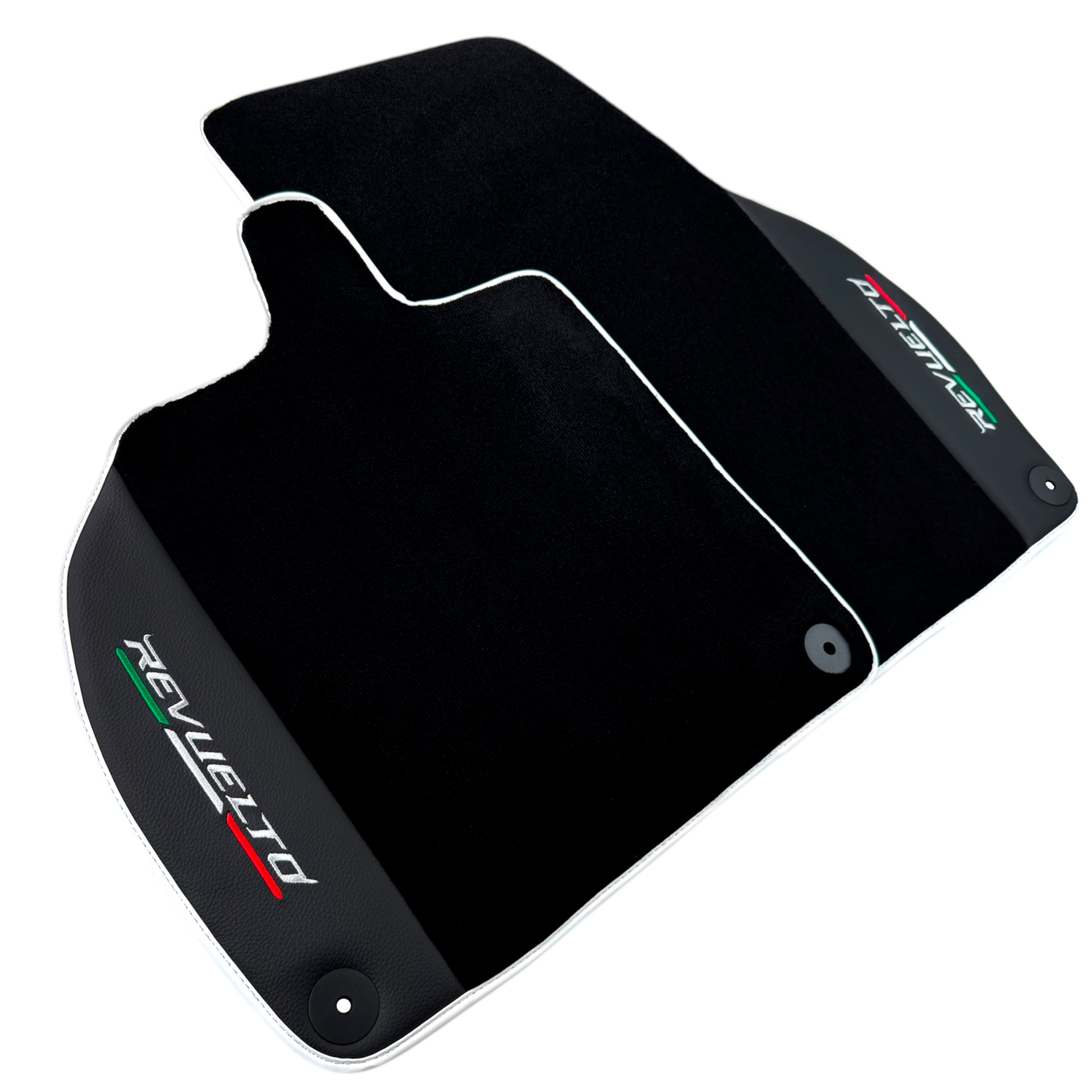 Black Floor Mats with Leather for Lamborghini Revuelto (2024-2025) | White Trim