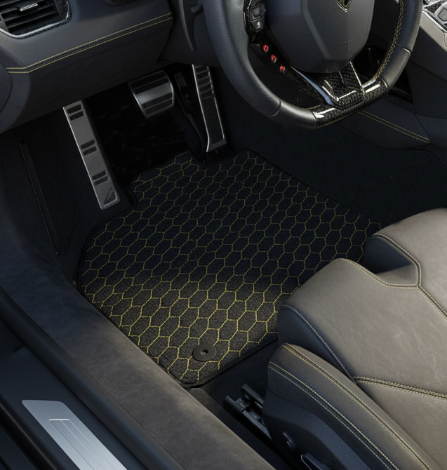 Customizable Leather Floor Mats with Raptor Hex Pattern for Lamborghini Aventador SV (2012-2022)