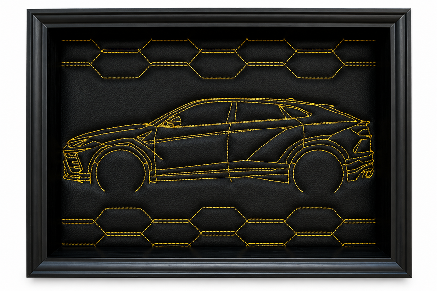 ブラックレザー Lamborghini Urusにインスパイアされたウォールアート: 刺繍イエローステッチ