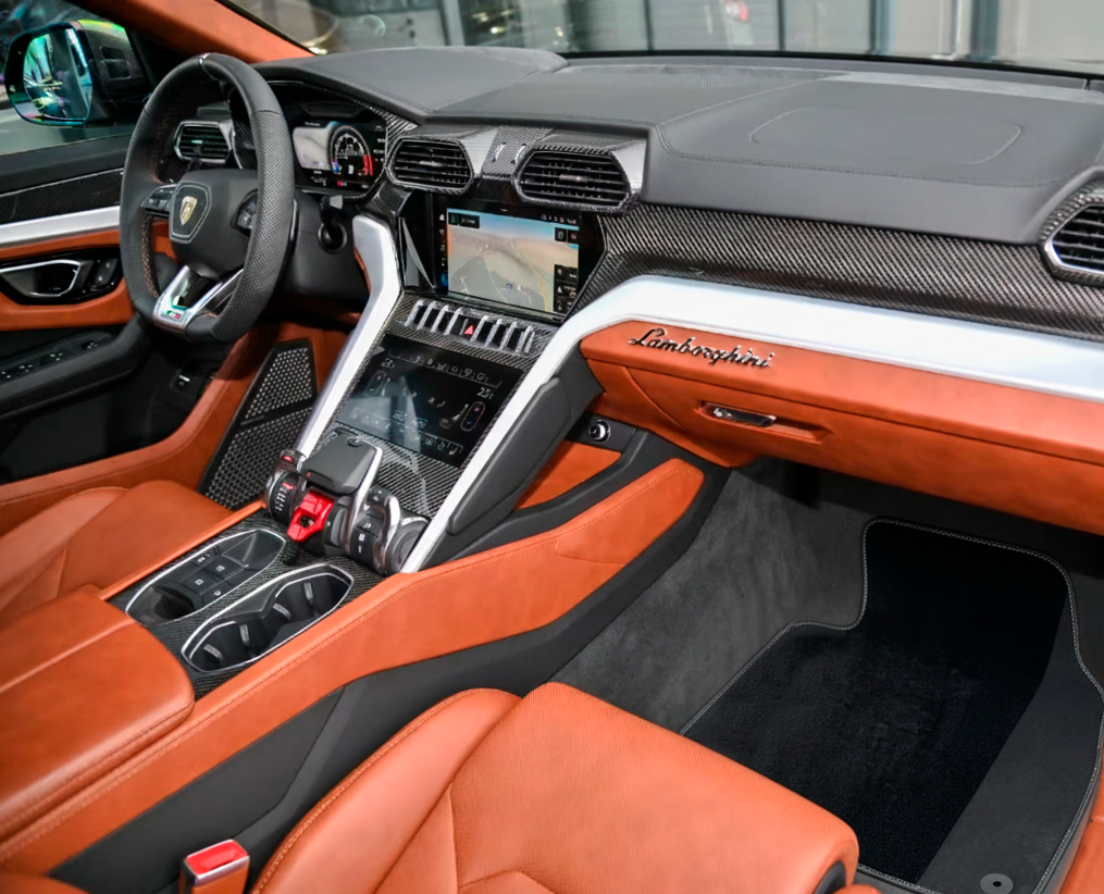 Interior look of floor mats for Customizable Black Floor Mats For Lamborghini Urus With Alcantara Leather