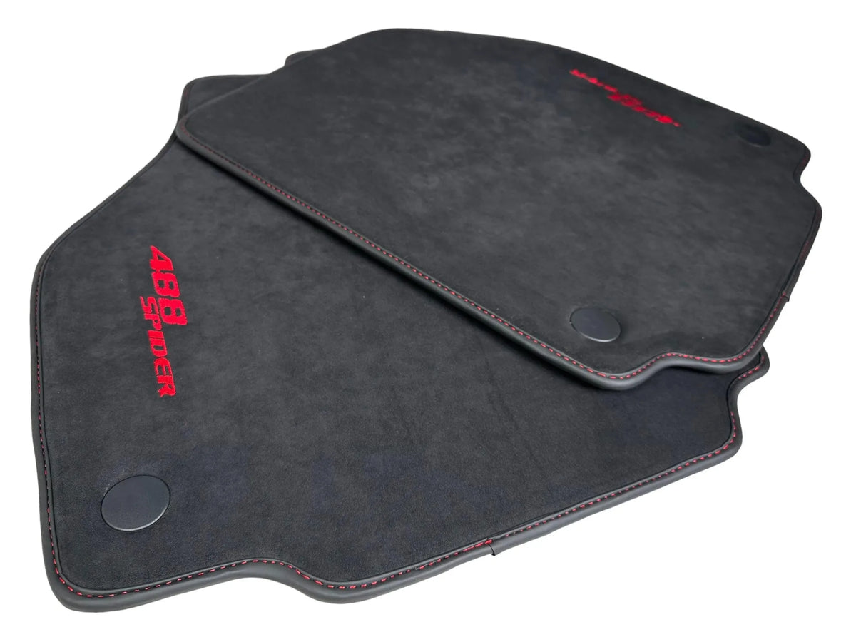 Alcantara Floor Mats for Ferrari 488 Spider 2016-2022 Red Sewing - AutoWin
