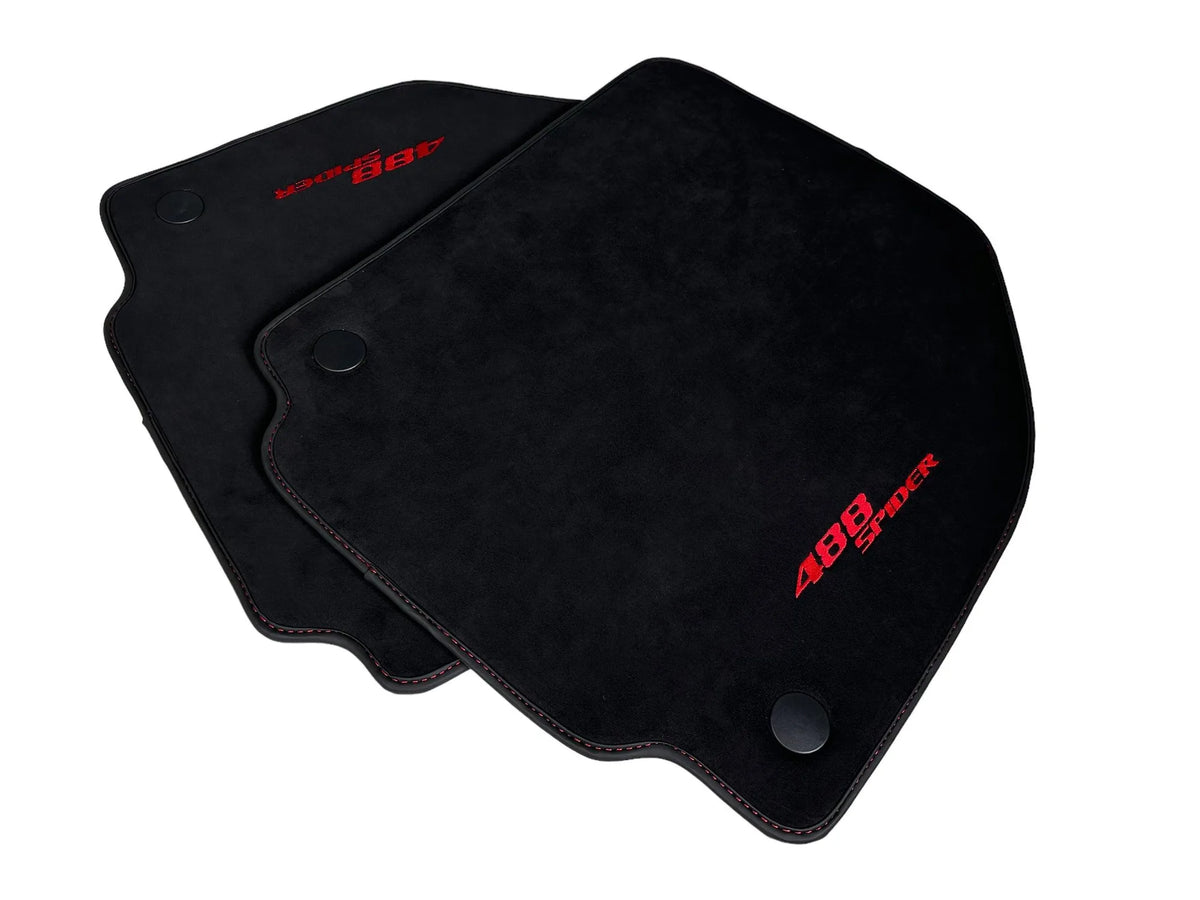Alcantara Floor Mats for Ferrari 488 Spider 2016-2022 Red Sewing - AutoWin
