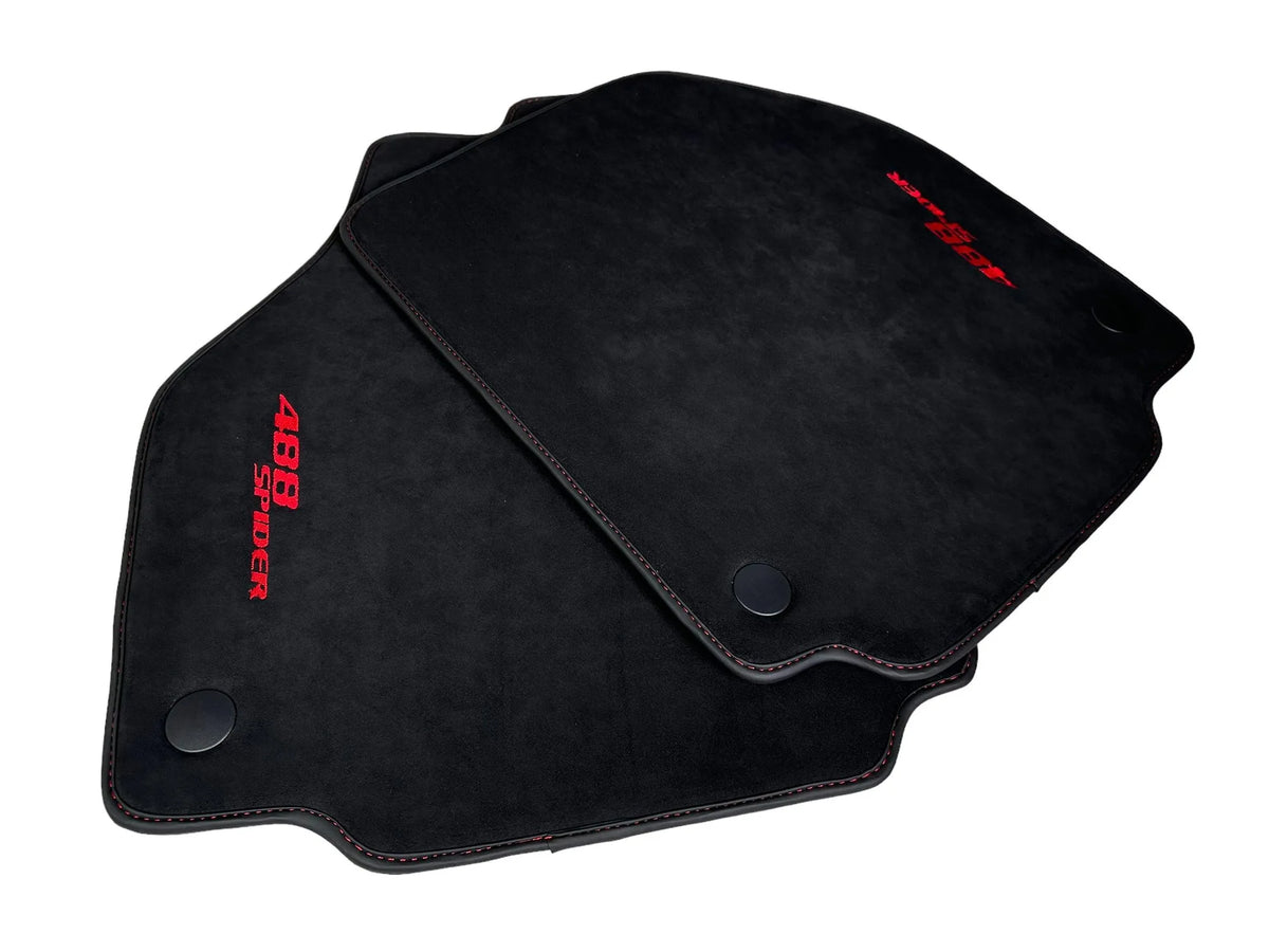 Alcantara Floor Mats for Ferrari 488 Spider 2016-2022 Red Sewing - AutoWin