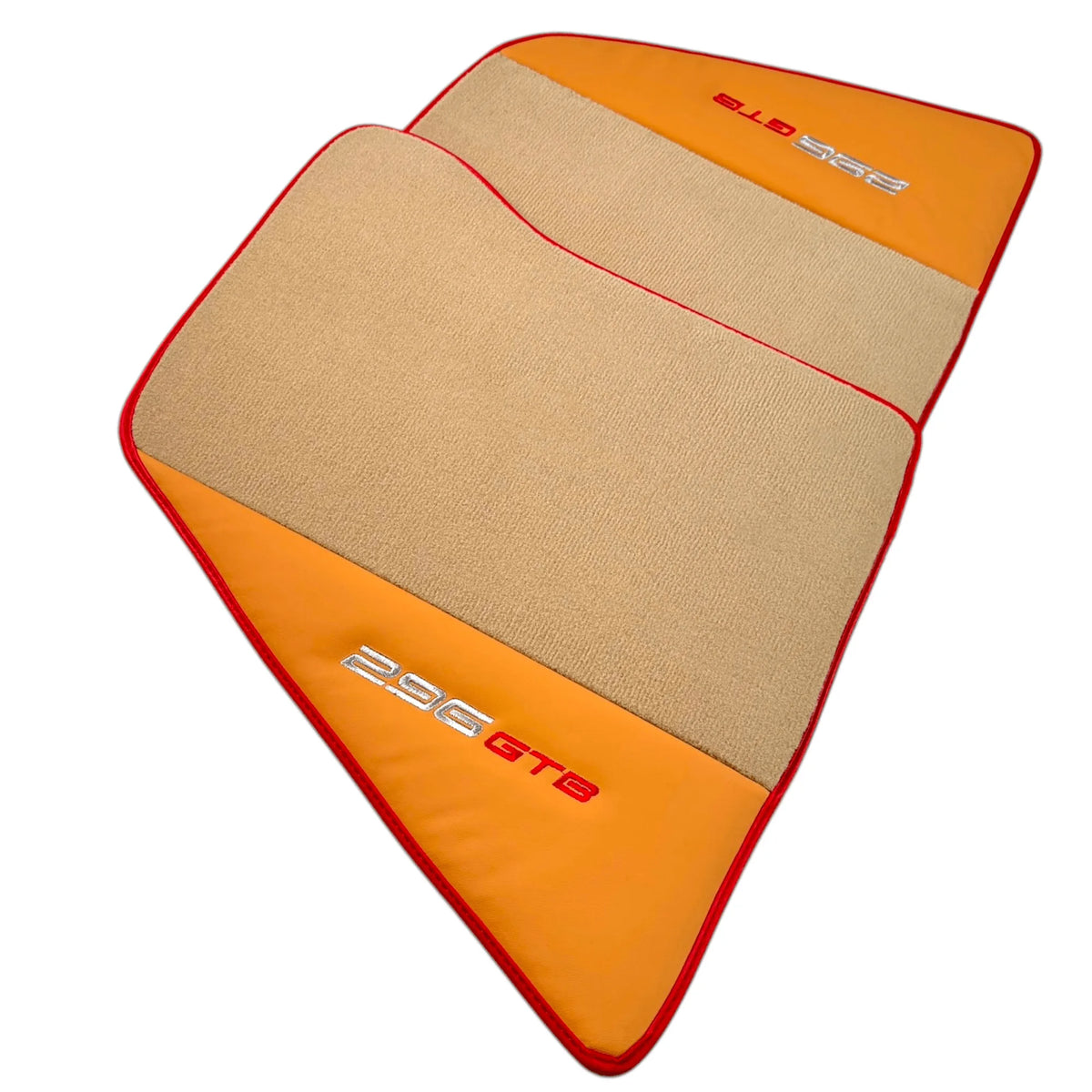 Beige Floor Mats for Ferrari 296 GTB (2022-2027) with Beige Nappa Leather | Red Trim