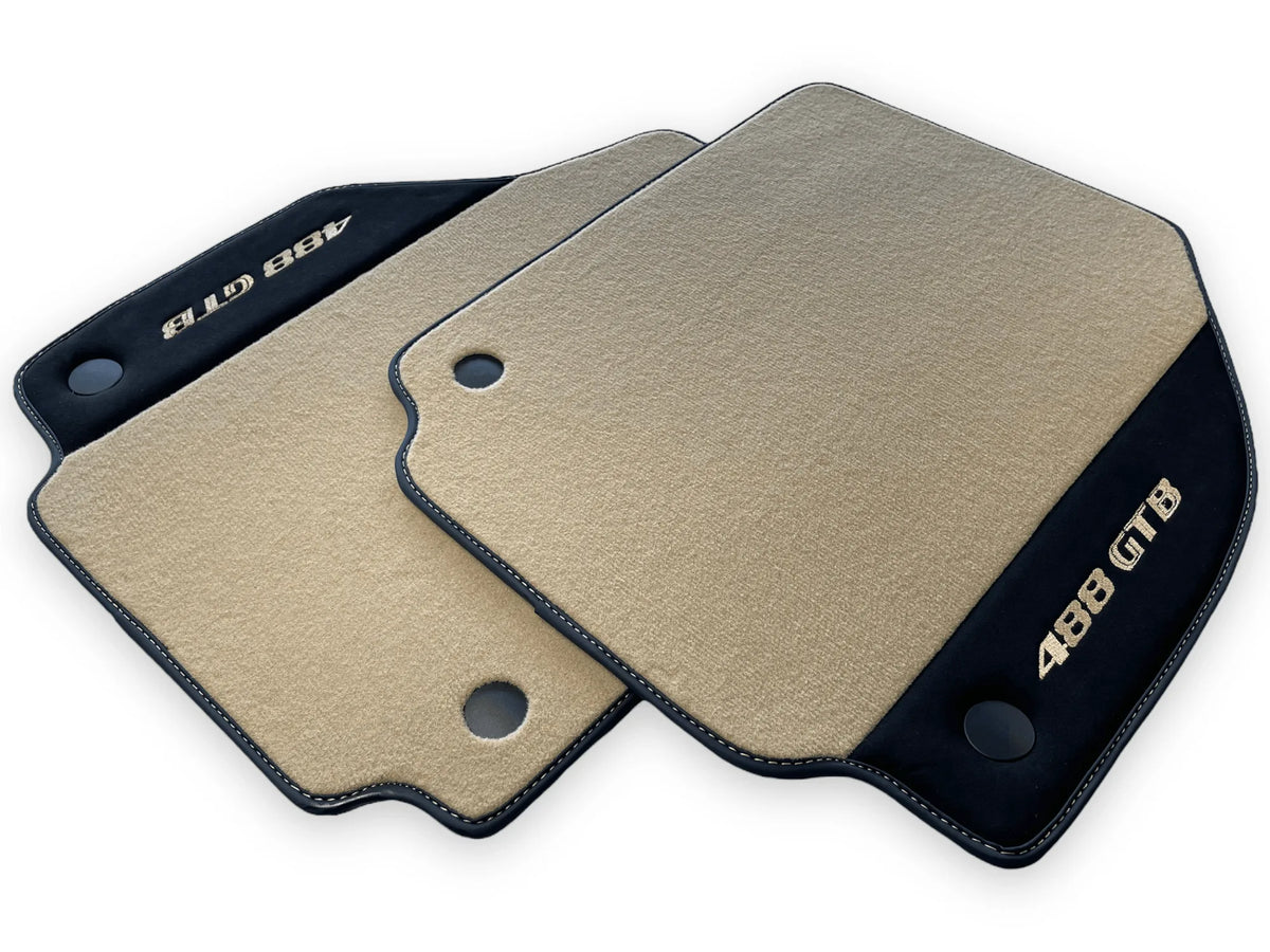 Beige Floor Mats For Ferrari 488 GTB 2016-2022 Carpets With Alcantara Leather - AutoWin
