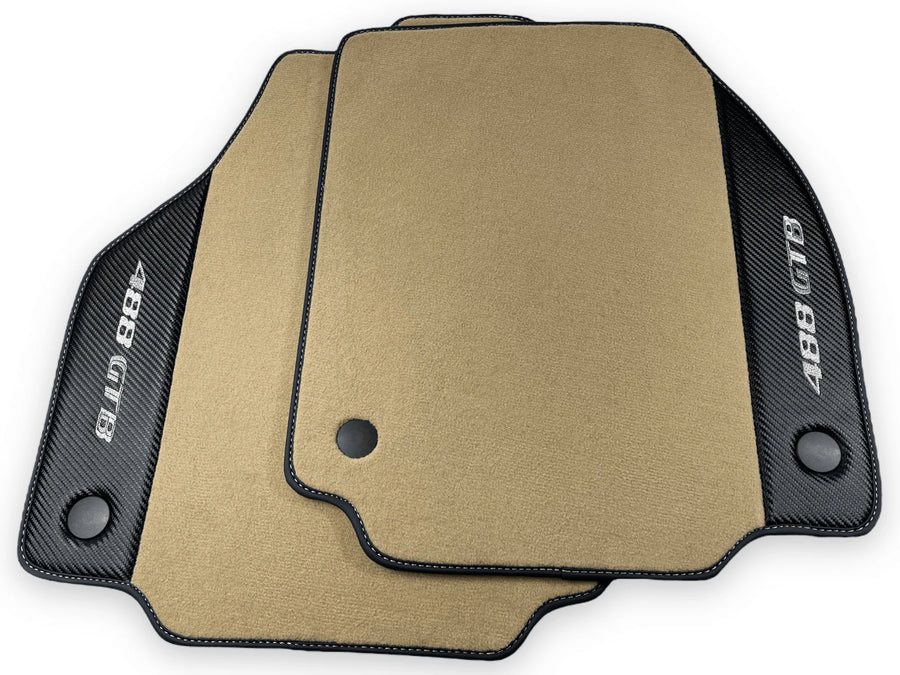 Beige Floor Mats For Ferrari 488 GTB 2016-2022 Carpets With Carbon Fiber - AutoWin