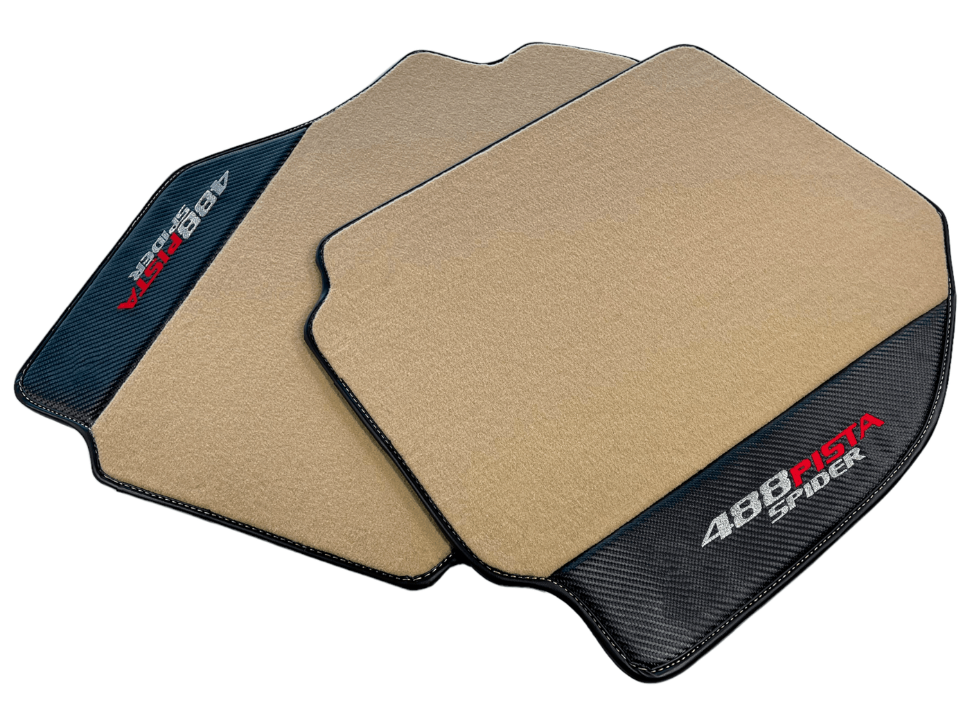 Beige Floor Mats For Ferrari 488 Pista Spider 2019-2021 With Carbon Fiber Leather