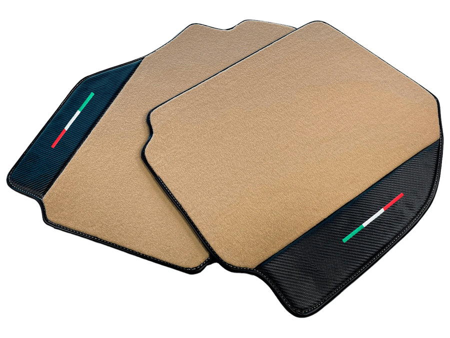 Beige Floor Mats For Ferrari 488 Pista Spider 2019-2021 With Carbon Fiber Leather
