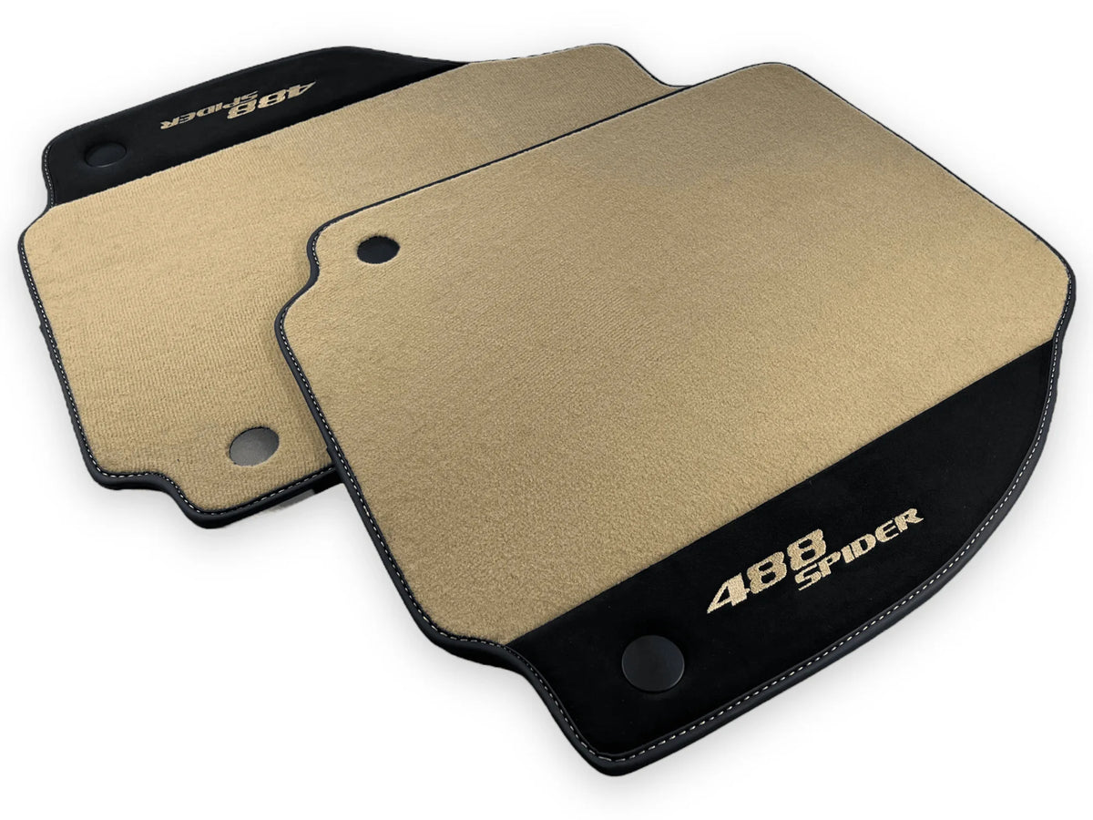 Beige Floor Mats For Ferrari 488 Spider 2015-2022 With Alcantara Leather - AutoWin