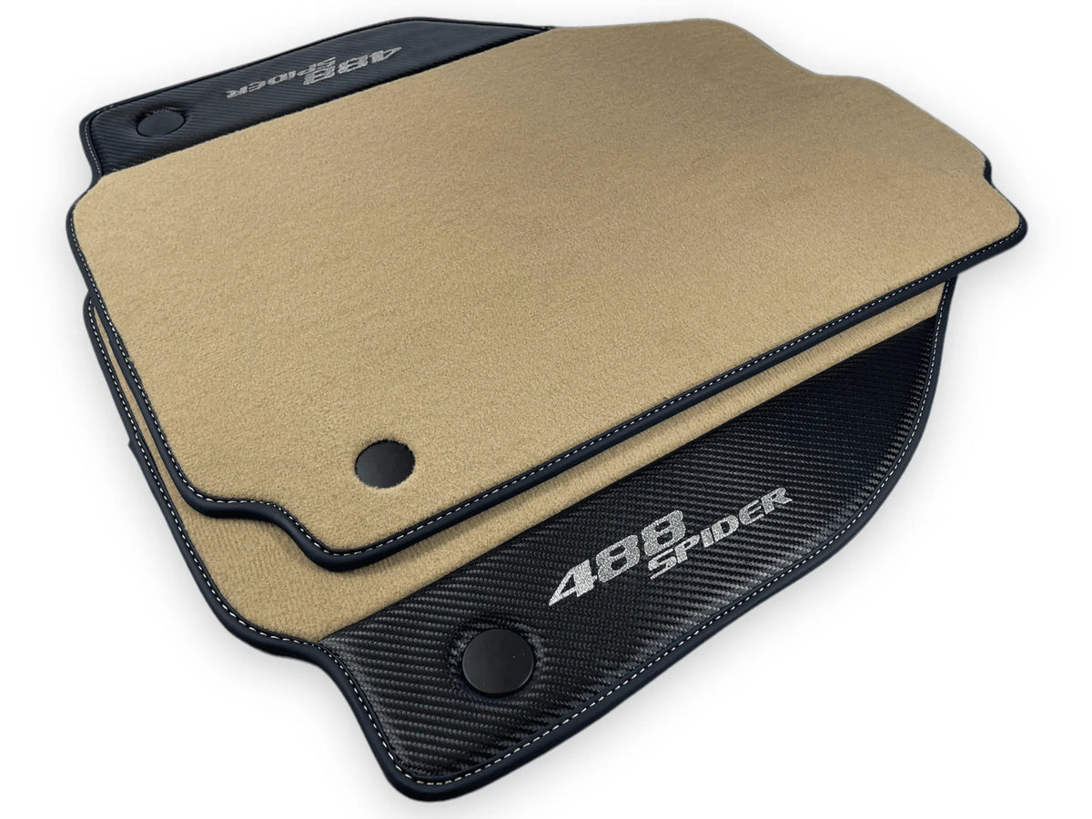Beige Floor Mats For Ferrari 488 Spider 2015-2022 With Carbon Fiber Leather - AutoWin