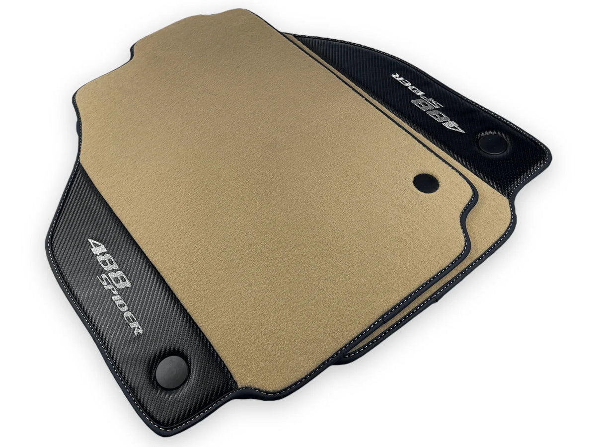 Beige Floor Mats For Ferrari 488 Spider 2015-2022 With Carbon Fiber Leather - AutoWin