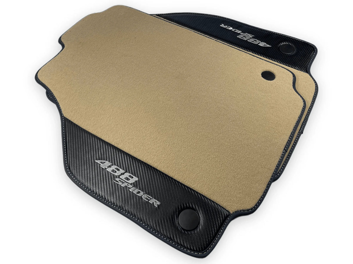 Beige Floor Mats For Ferrari 488 Spider 2015-2022 With Carbon Fiber Leather - AutoWin