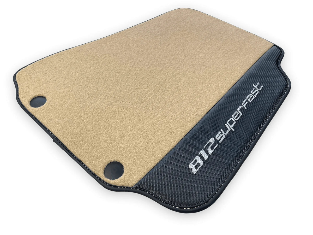 Beige Floor Mats For Ferrari 812 Superfast With Carbon Fiber Leather - AutoWin